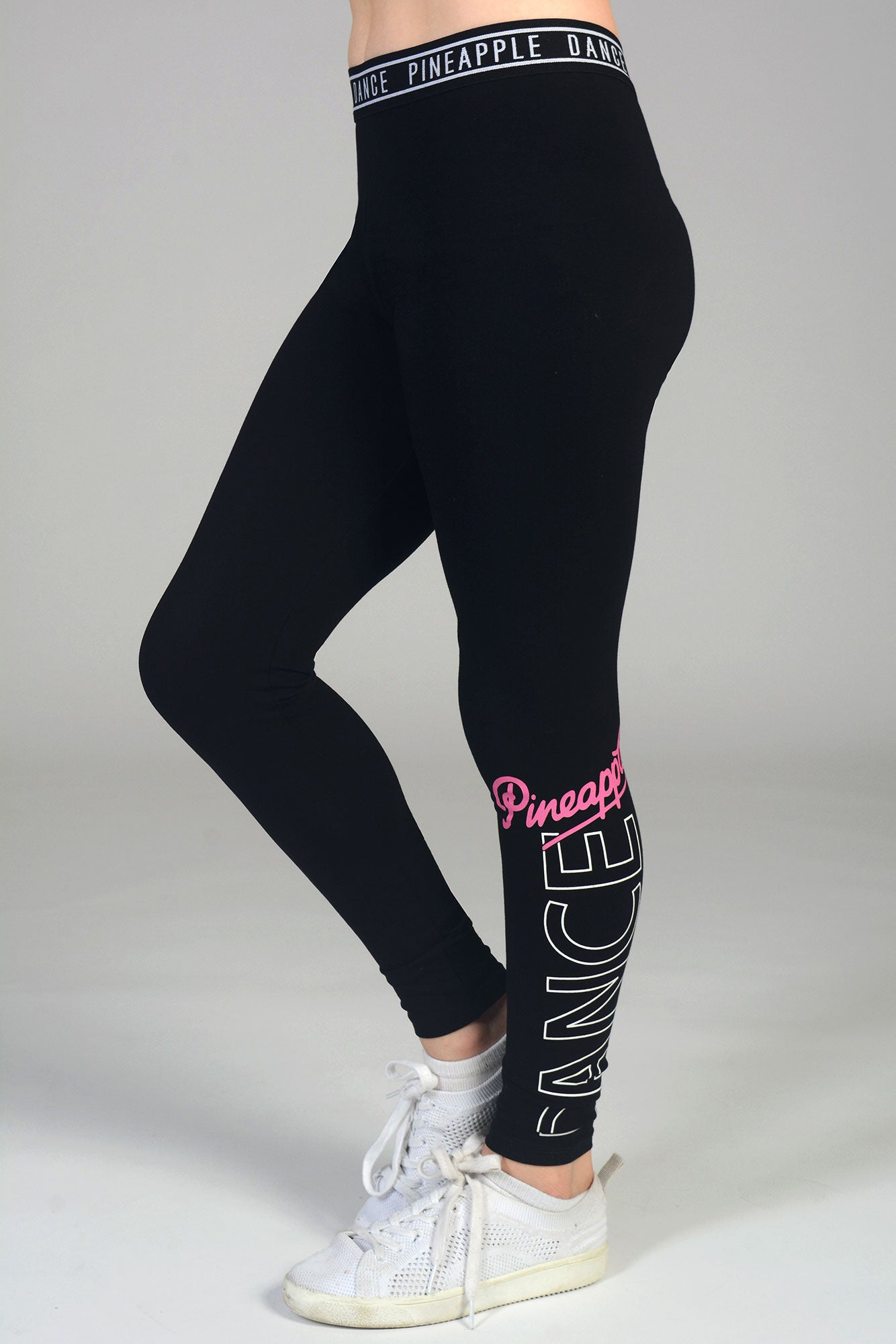 PINEAPPLE Dancewear Girls Dance Glitter Logo Legging Black Pink Glitter Logo