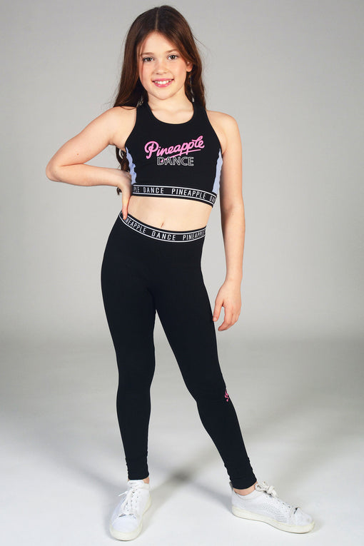 PINEAPPLE Dancewear Girls Dance Glitter Logo Legging Black Pink
