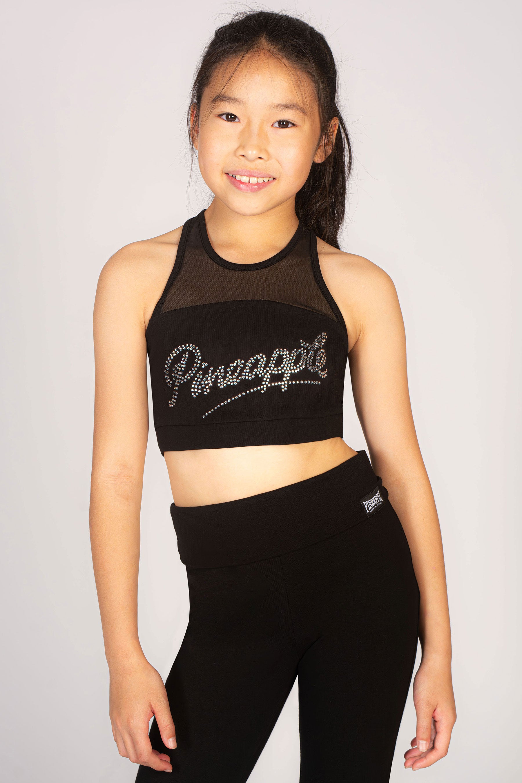 PINEAPPLE Dancewear Girls Dance Leggings with Pineapple Silver Stud Logo  Black - Age 5-6 years