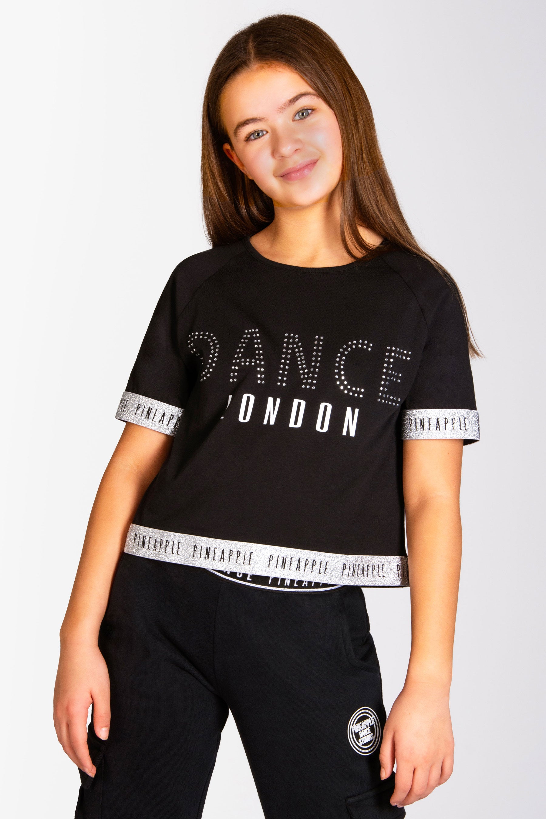PINEAPPLE Dancewear Girls Dance Jacquard Tape Leggings Black / Rose Gold  Glitter