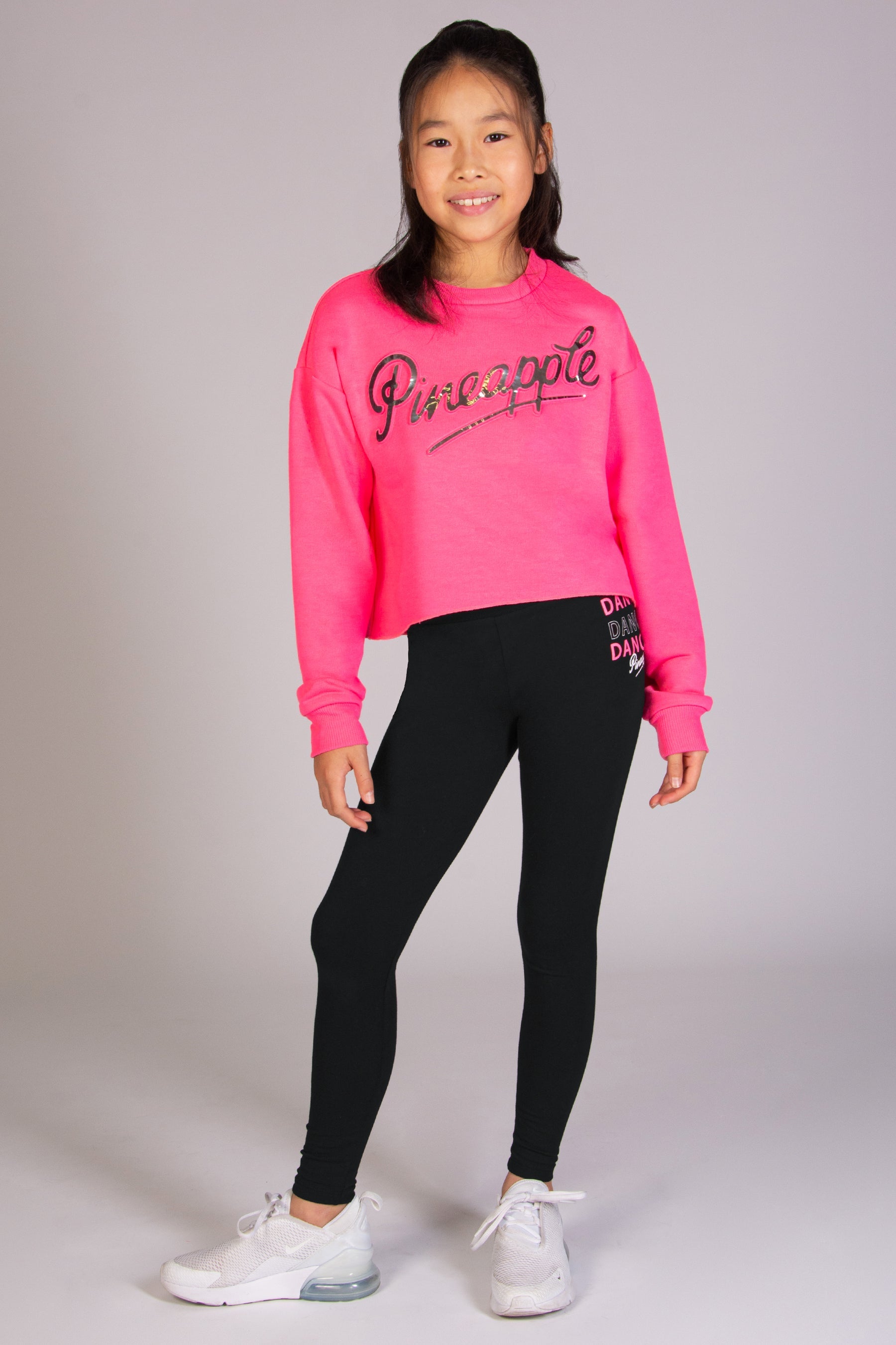 PINEAPPLE Dancewear Sale Girls Pink Jacquard Bra Top Cross Back Silver Logo  Dance Gym