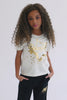 Girl's white t-shirt with gold stars on it and a Pineapple logo, perfect for Christmas!