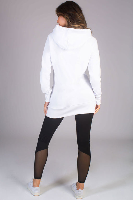 Women's White Longline Hoodie with Gold Logo