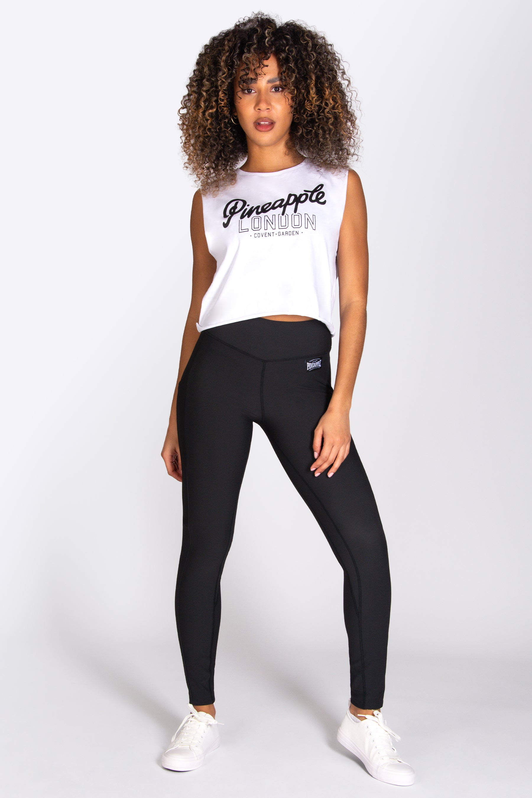 PINEAPPLE Dancewear Womens Retro Foil Leggings Charcoal with Rose Gold Logo