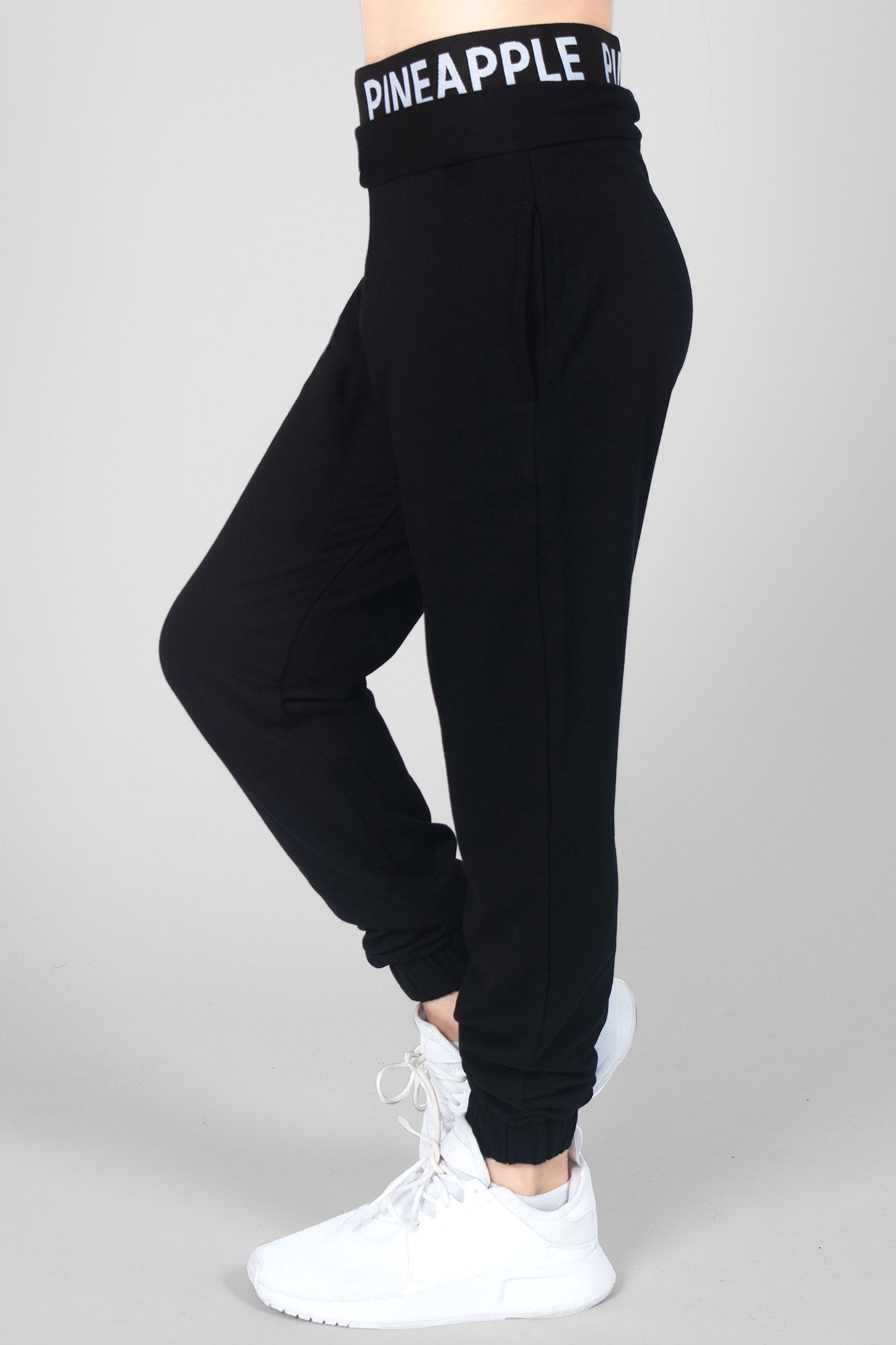 Black Typographic Print Track Pants with Insert Pockets