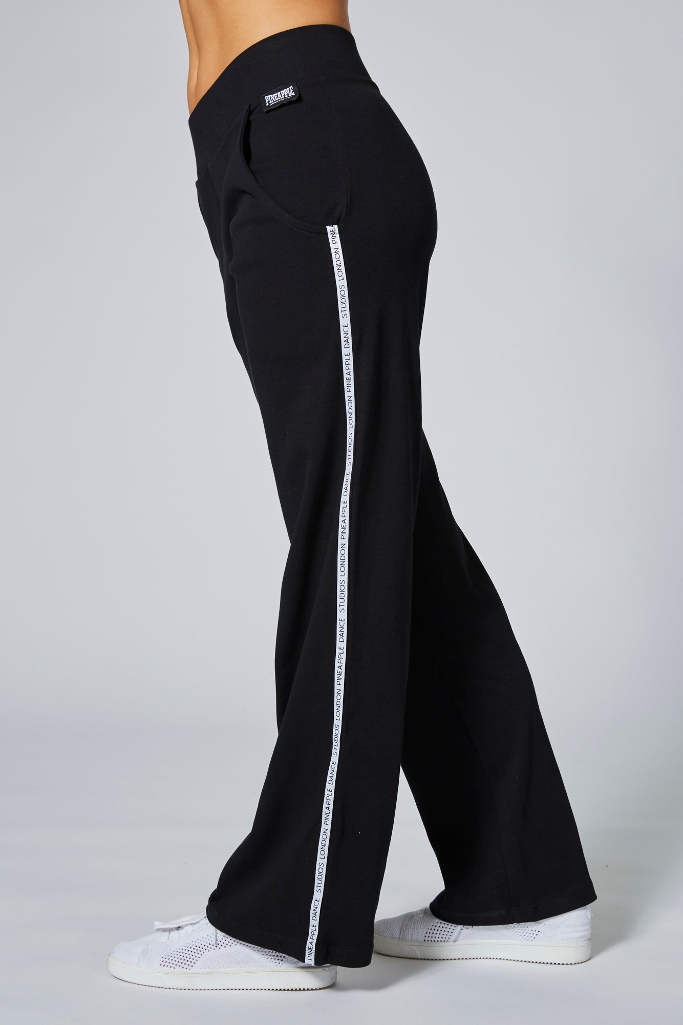 Stylish Black Cotton Blend Striped Track Pants For Women, Yoga