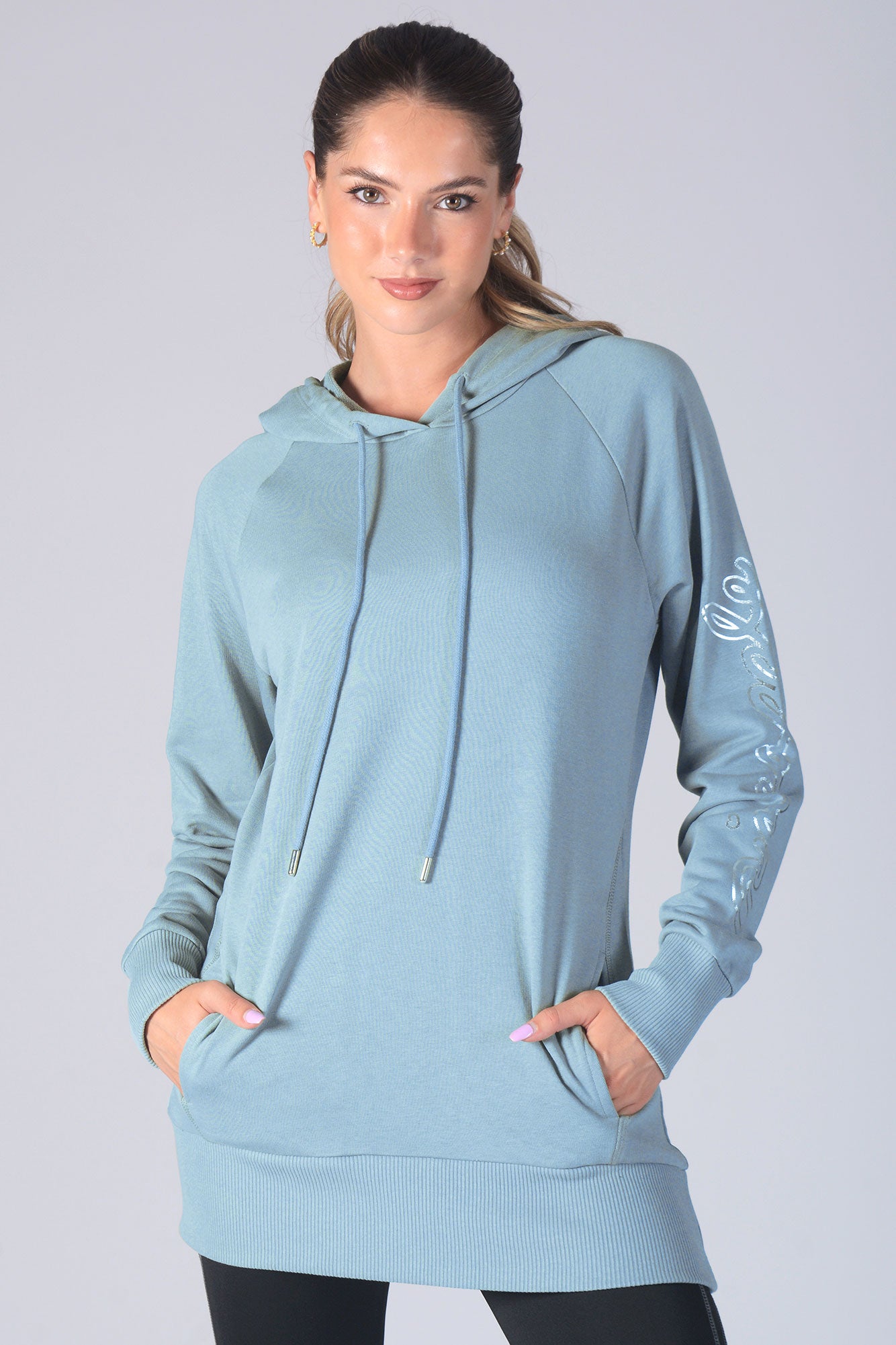 Longline Logo Hoodie in Light Blue | Pineapple Loungewear for Women