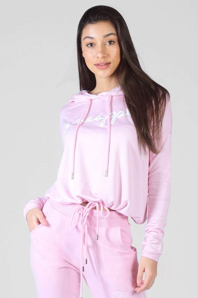 Buy Light Pink Script Drawcord Hoodie from the Pineapple online store